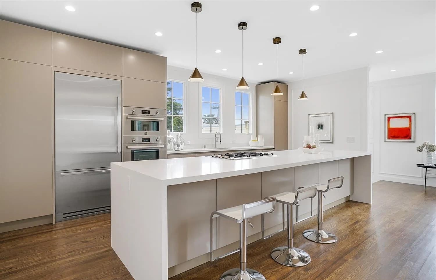 Kitchen with a waterfall island